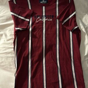 Hollister Burgundy and White Striped Tee